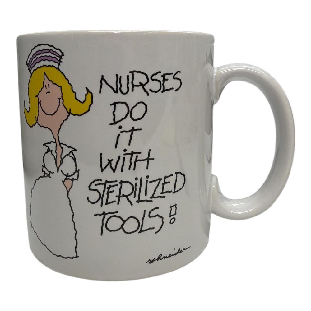 Russ Berrie Nurses Do It With Sterilized Tools Cartoon Coffee Mug EUC
